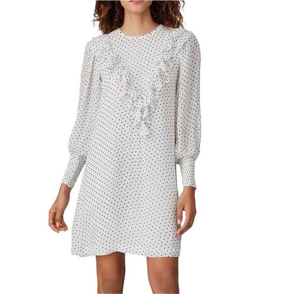 Ganni White Polka Dot Ruffle Dress 36 - Picture 1 of 14